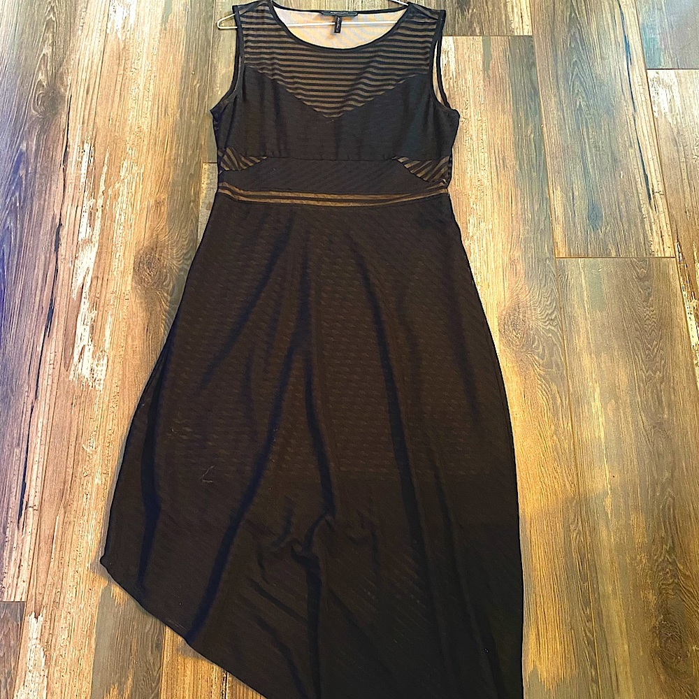 BCBG - Flattering, asymmetrical, peekaboo black & beige cocktail dress